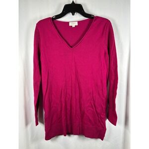 Loft Outlet Womens Magenta Pink V-Neck Long‎ Sleeve Tunic Sweater Size L Large